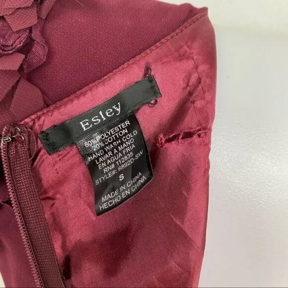 Esley Maroon Body Con Little Party Ruffle Capped Sleeve Dress Size S - Picture 3 of 9